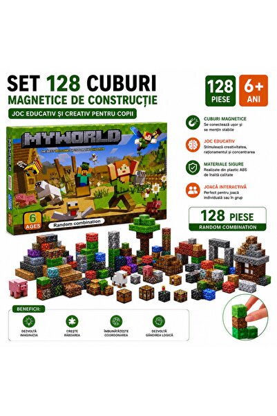 SHOP LIKE A PRO Set 128 Cuburi Magnetice de Constructie pentru Copii, Random ...