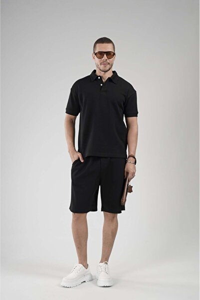king brich Half Oversize Fit Polo Collar Men's Shorts Set