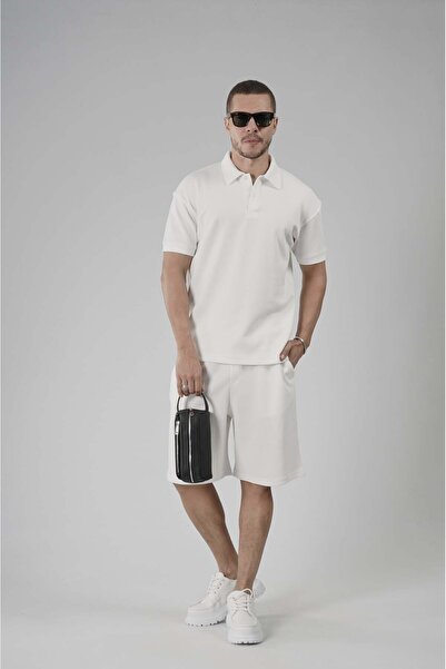 king brich Half Oversize Fit Polo Collar Men's Shorts Set