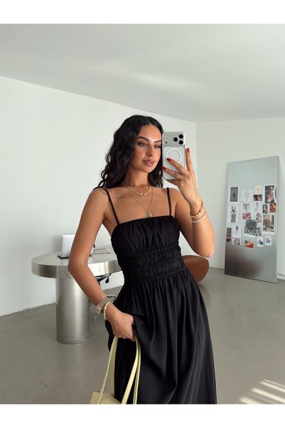 myd Lastik Detaylı Elbise - Siyah