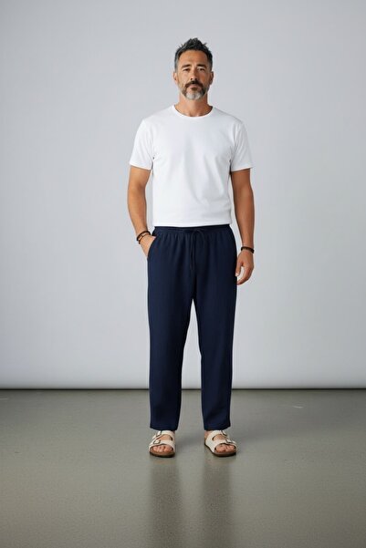oraystore Pantaloni de vară pentru bărbați, din bumbac și in, cu croială leje...