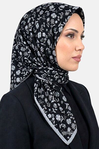 hadiora Women's Black Gray Floral Organic Cotton Soft Scarf
