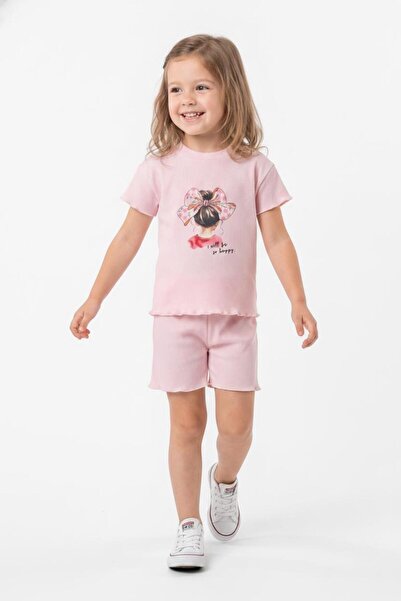 MiaBaby Baskıllı Kız Şortlu Takım