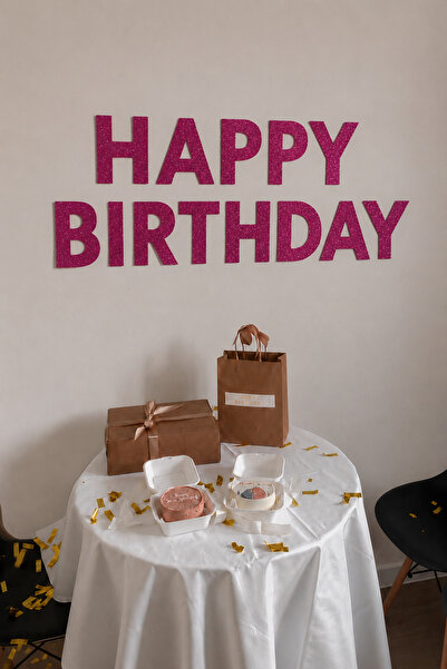 Organizasyon Pazarı Glittery Pink Happy Birthday Sign with Luxurious Look Bir...