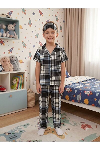 tusem butik homewear Dečačka pamučna siva košulja sa kariranim uzorkom, ovrat...