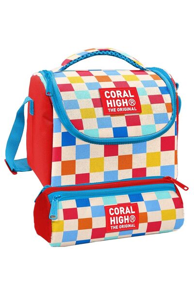 Coral High مجموعة صندوق الغداء وحامل القلم بثلاثة أقسام - أحمر متعدد الألوان ...