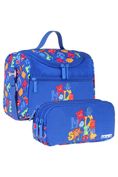 KAUKKO Kids Boy's Moster Printed Blue Thermo Lunchbox and Pen Holder Set - Se...