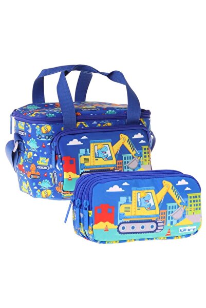 KAUKKO Kids Boy's Dinosaur and Construction Vehicle Printed Blue - Yellow The...