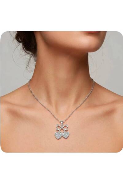 Mervişim Aksesuar 316L Steel Chain Silver Color Heart and Cherry Detailed Wom...