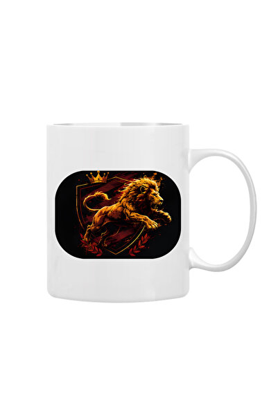 CERCİBAZAAR (Yellow-Red) Special Design Graphic Printed Mug with Lion Figure ...