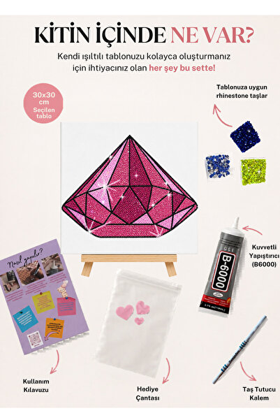 Kişiye Özel Elmas Kendin Yap Taşlı Kanvas Tablo 30×30 Kristal Taş Yapıştırma Kit Set | Rhinestone DIY Hobi Seti | İsim, Harf, Logo,Ev,Duvar Tasarımı