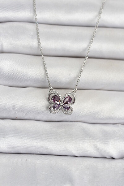 callerrons accessories سلسلة نسائية من الفضة اللونية البنفسجية على شكل فراشة ...