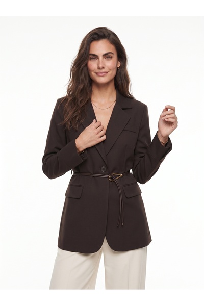 ONLOOX Bitter Brown Cotton Classic Collar Garni Sleeve Detailed Lined Belted ...