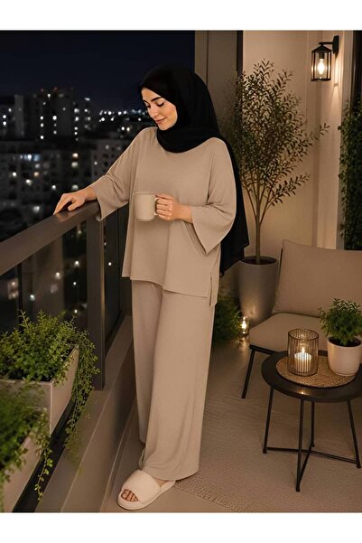 1way Comfortable and Stylish Home Pajamas, Striped T-Shirt and Wide-Leg Pants...
