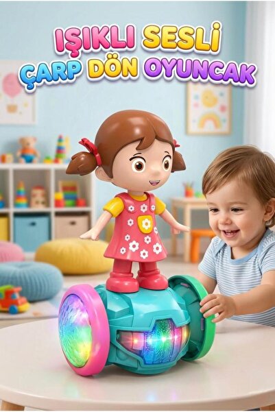Tıfıl Toys Hareketli Çarp Dön Arabalı Bebek 5D Işıklı Müzikli Figürlü Denge A...