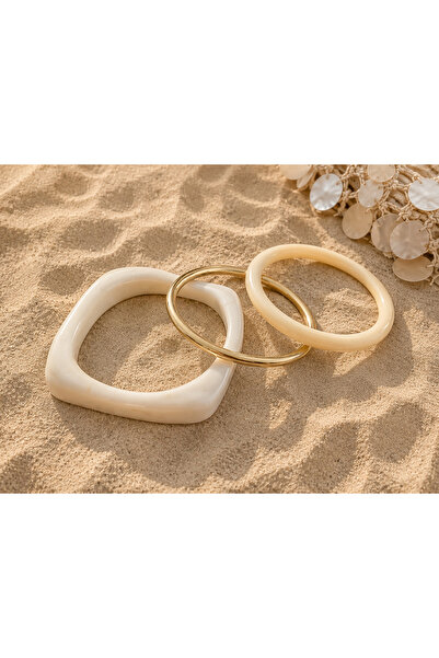 SOLÉORA COAST Krem Geometrik Reçine & Altın Renk Bileklik Seti