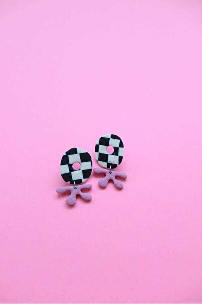 Nina Luz Checkerboard Cercei cu flori | Abstract Cercei din argilă polimerică...