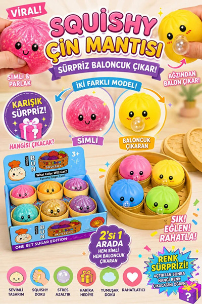 lexi Squishy Dumpling Renkli Squishy Çin mantısı simli Balonlu