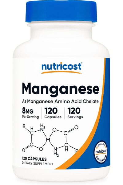 Nutricost Chelated Manganese Supplement 8mg, Amino Acid Chelate, 120 Capsules...