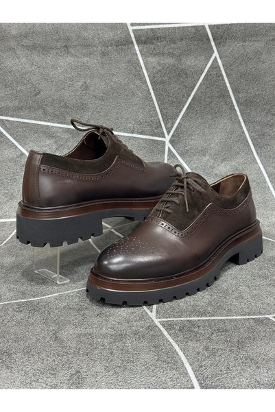 modaayakkabı Brown Genuine Leather Lace-Up Eva Sole Shoes
