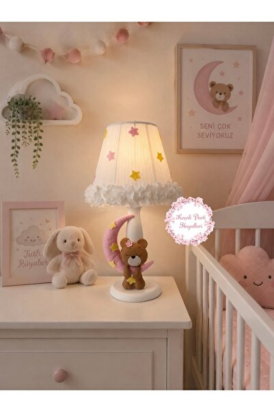 Keçeli parti hayalleri Bebek çocuk odası abajur ayıcık pembe kahve