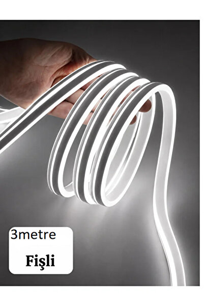 teknonisa 3 Metre Fişli Neon LED Şerit Işık Beyaz Esnek Silikon Dekoratif Ayd...