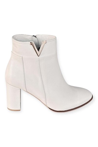 Hayati Arman Women's Genuine Leather Zippered Buckle Detailed Thick Heeled Bo...