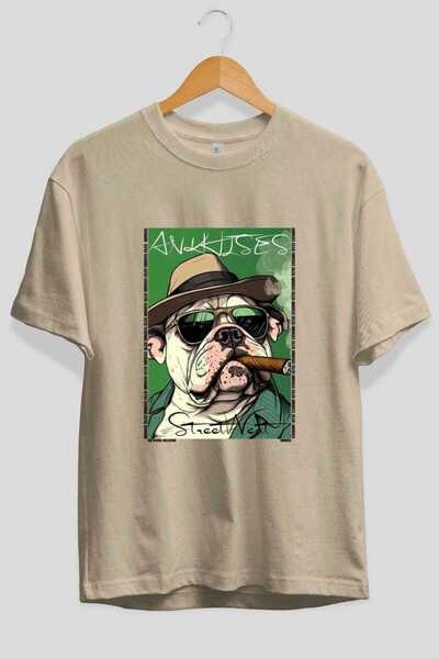 Ankhises Tricou supradimensionat bej cu imprimeu câine "For Dog Lovers 67", 1...
