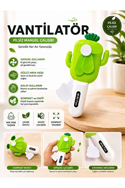 shop Manuel El Fanı Basmalı Mini Vantilatör | Pilsiz Taşınabilir