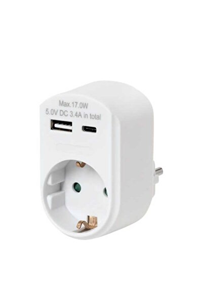 Electra Αντάπτορας, 1 Θέσης Σούκο, 1 Θύρα USB-Α &amp; 1 Θύρα USB-C, Λευκός