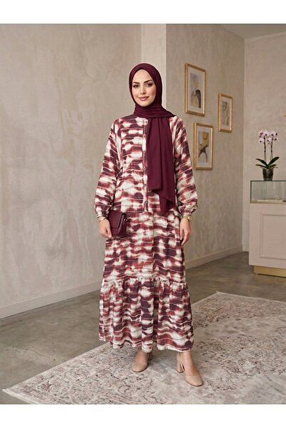 ECEYLÜL MODA Rochie casual din bumbac modal cu model perie pentru femei - Roc...