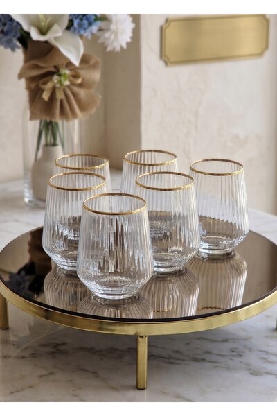 SEÇKİNEV Focus 6 Piece 425Cc Real Gold Gilding&Real Silver Hand Painting Cup Set