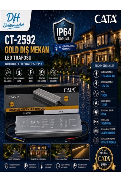 DHELEKTROMARKET CATA CT-2592 Gold Dış Mekan LED Trafosu 150W 12.5A 12V DC IP64