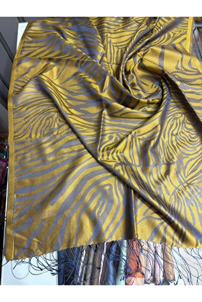 ipekevi Zebra Patterned Silk Shawl Vip Series Oil Green