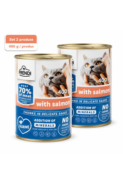 FRENDİ Cat cu Somon, hrana umeda pentru pisici, Set 2 conserve, 2 x 400 g