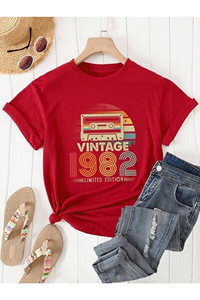 JENOLAN Unisex 1982 Vintage Printed Oversize T-Shirt Casual Boyfirend