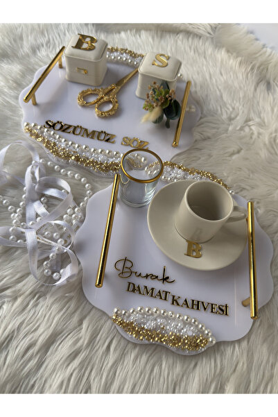 CatplexBoutique Söz Tepsisi - Kişiye Özel 2'li Nişan Tepsisi Damat Kahvesi Te...