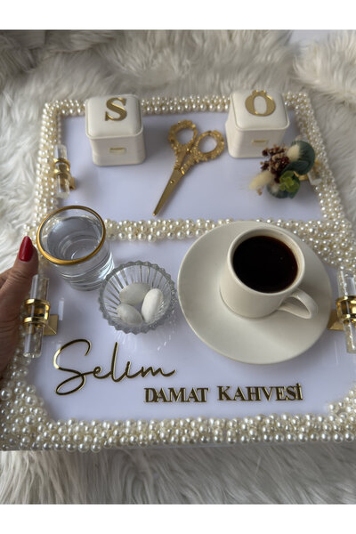 CatplexBoutique Söz Tepsisi - Kişiye Özel 2'li Nişan Tepsisi Damat Kahvesi Te...