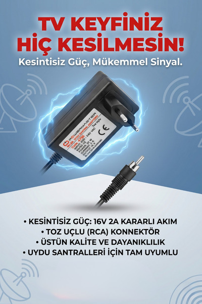 yonextt 16 Volt - 2 Amper Tos Fişli Rca Uçlu Priz Tipi Santral Adaptörü