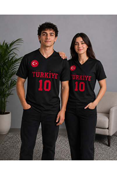 cc collection Unisex Türkiye 10 Nakışlı Taraftar Forması Siyah(TEKLİ)