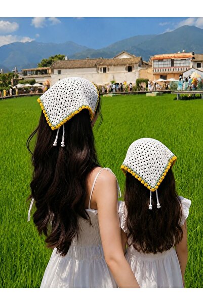 EMKSHOP Mother and Daughter Set Hand Knitted Bandana Set