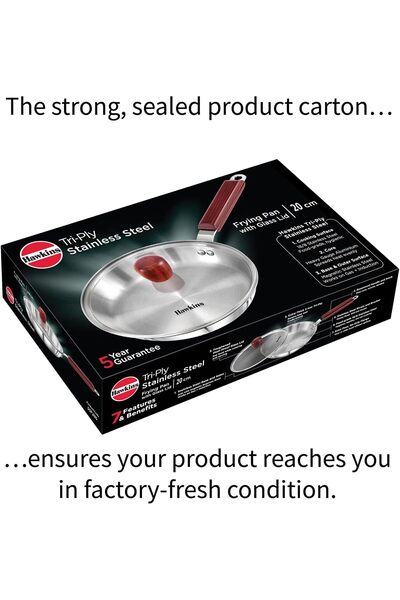 Hawkins Tri-Ply Stainless Steel Frying Pan, 22 cm, (SSF22G), Silver