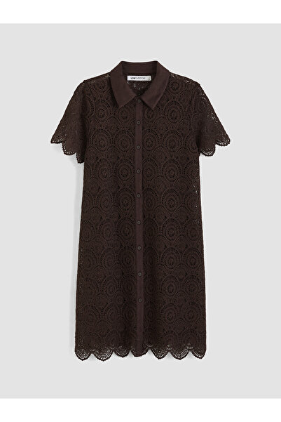 LC Waikiki Nevavm Crochet Lace Mini Shirt Dress with a Difference