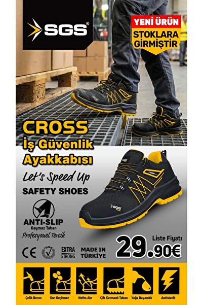 İBTAŞ SGS No:43 Cross S1 Çelik Burunlu Spor İş Ayakkabısı - Ergonomik - Antistatik - Su Geçirmez - Nefes A