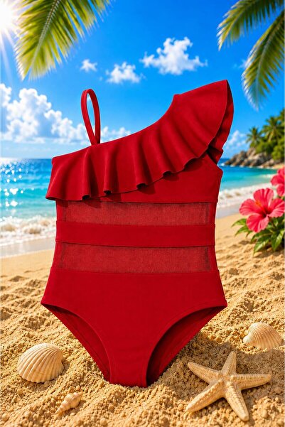 My Kids Wear Girl's One-Piece Swimsuit with Ruffle and Tulle Detail. 12835