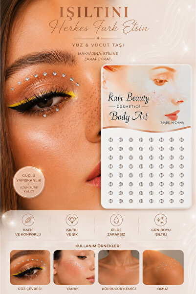 RAİR BEAUTY Yuvarlak Model 56 adet Yüz, Vücut, Saç için Süsleme Taşı Sticker ...