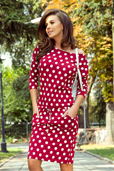 OEM Rochie sport cu legătură și buzunare - VISINIU CU BULINE