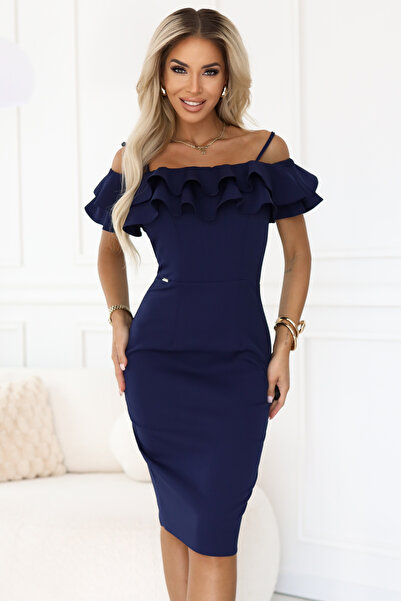 OEM CARMEN Rochie midi mulată în stil spaniol - bleumarin Casual