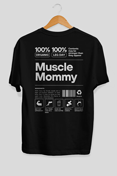 Ankhises Tricou negru cu imprimeu pe spate Muscle Mommy, supradimensionat, 10...