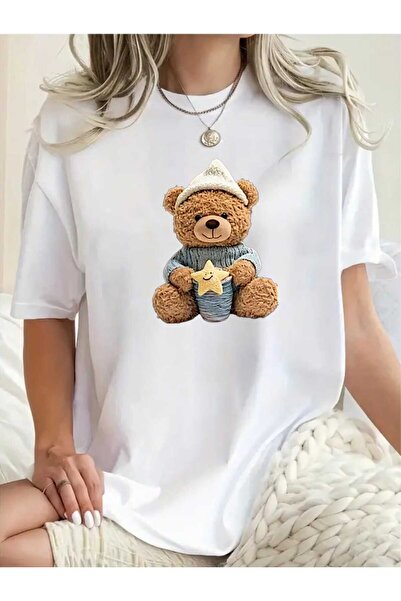 tkn your style Women's Starry Teddy Bear Print Design Tshirt